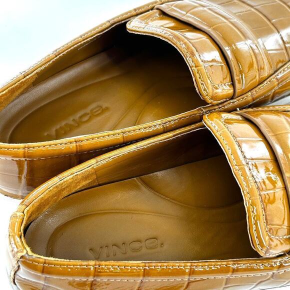 Vince Ghita Loafers 6 Croc Leather Gold Yellow Platform Slip On Comfort - Picture 6 of 10